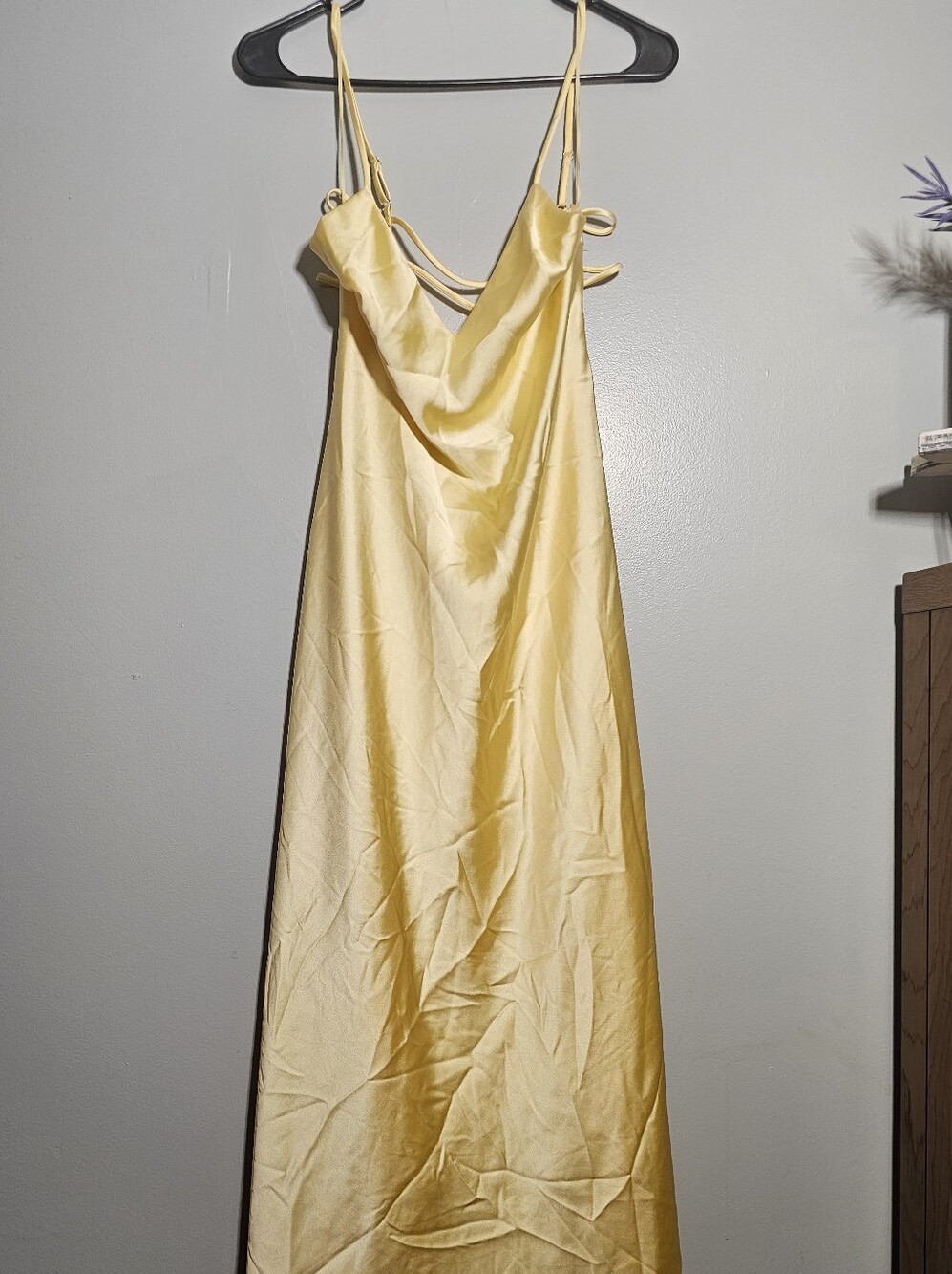 Zara Pale Yellow Satin Cowl-Neck Maxi Dress
